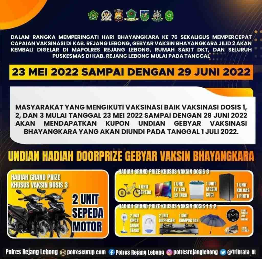 Gebyar Vaksinasi Bhayangkara Jilid II, Polres RL Sediakan Door prize Dua Unit Sepeda Motor